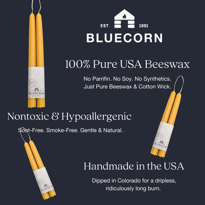 Bluecorn Beeswax Taper Candles, 100% Pure Natural Bees Wax, Pair of 12 Inch Yellow Tapered Candlesticks, Clean Burning & Dripless, Fragrance Free, Long Lasting, Home Decor, American Made, 1 Count