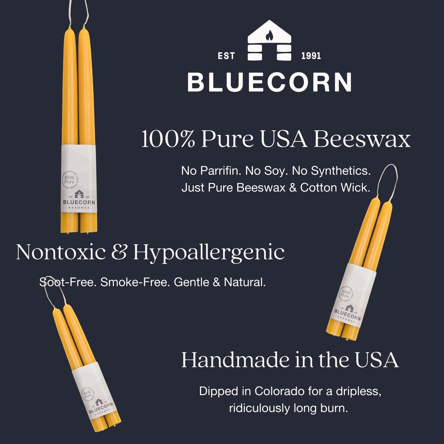 Bluecorn Beeswax Taper Candles, 100% Pure Natural Bees Wax, Pair of 12 Inch Sage Green Tapered Candlesticks, Clean Burning & Dripless, Fragrance Free, Long Lasting, Home Decor, American Made, 1 Count