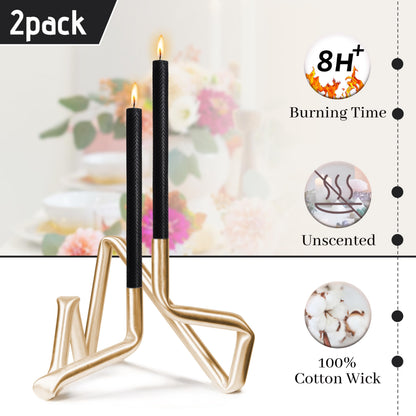 Handmade Texture Taper Candle Black Unscented Twisted Candlesticks 10 Inch Smokeless Long Candle Stick for Gifts Holiday Wedding Dinner Decor 2 PCS