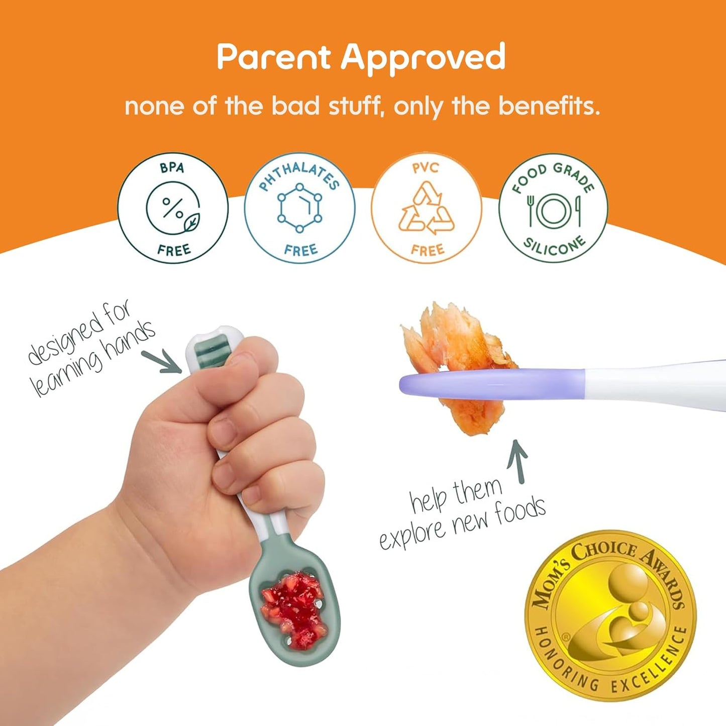 NumNum Baby Spoons Set - Silicone Self-Feeding Utensils for Baby Led Weaning | BPA-Free, 2 Pack Blue/Yellow, 6+ Months