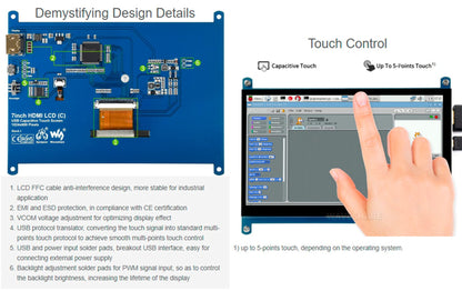 waveshare 7inch HDMI LCD IPS Capacitive Touch Screen 1024×600 Display Monitor Compatible with Raspberry Pi 5/4B/3B+/3B/Pi Zero W/Zero 2W/Pico/Pico W/Pico 2/Pico 2WJetson Nano/Win10/8/7,etc.