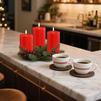 JOIONE Flameless Pillar Candles with Remote, 3 Pack Battery Operated Real Wax LED Candles, Perfect for Home Decorations Fireplace Table, Red