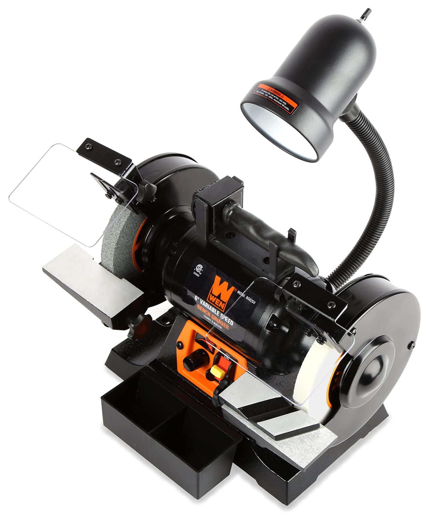 WEN BG625V 2.5-Amp 6-Inch Variable Speed Bench Grinder with Flexible Work Light, Black & 6502T 4.3-Amp 4 x 36 in. Belt and 6 in. Disc Sander with Cast Iron Base