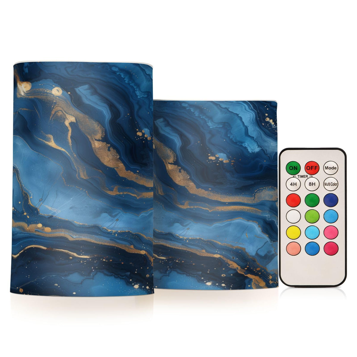 LFICRTAN Blue and Gold Marble Flameless Candles Battery Operated Color Changing LED Candles with Remote Control Timer Outdoor Indoor 2 Pack