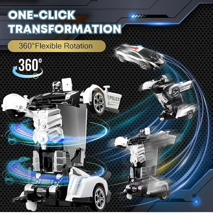Transforming Remote Control Car Transform Robot Toys for Boys 3-8 Years Old Rechargeable RC Police Car with Lights 2.4Ghz Deformation 360° Rotating Race Kids Toys Easter Gifts