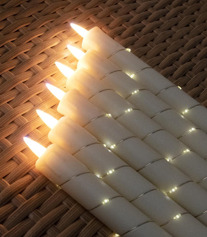 Flameless Cone Candle with Built-in Star String Light, 11-Button Remote Control, Timer, Battery Powered, Simulated Flame, 3-Pack Window Candle, Christmas Home & Wedding Decoration (Ivory)