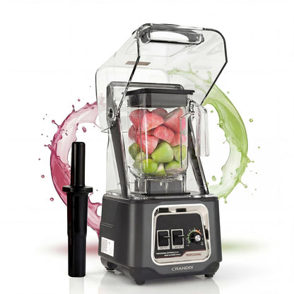CRANDDI Professional Smoothie Blender, 2200W Commercial Soundproof Quiet blender with Removable Soundproof Shield for Crushing Ice, MilkShakes, Puree, Self-Cleaning, 50oz 110V K80 (Grey)