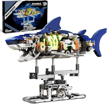 Ideas Mechanical Shark Building Set - with Display Stand and Light Marine Animal with Linkage Function for Adults Ocean &amp Mechanical Enthusiasts. (Compatible with Legos)