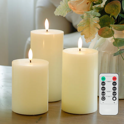 JOIONE Flameless Pillar Candles with Remote, 3 Pack Battery Operated Real Wax LED Candles, Perfect for Home Decorations Fireplace Table, Ivory