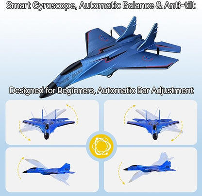 SU-35 Rc Model Fighter Jet with LED Lights | 2.4 Ghz Rc Remote Control Fighter Jet Glider with 3-Axis Gyro EPP Foam Twin-Motor Luminous Strip Easy to Fly &amp Crash-Resistant RC Aircraft (Blue)