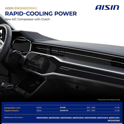 AISIN AFTERMARKET ACCT-00821 Air Conditioner AC Compressor - Compatible with Toyota Corolla 2014-2022 1.8L, Corolla iM 2017-2018 1.8L - with 6-Pulley Groove, with Clutch