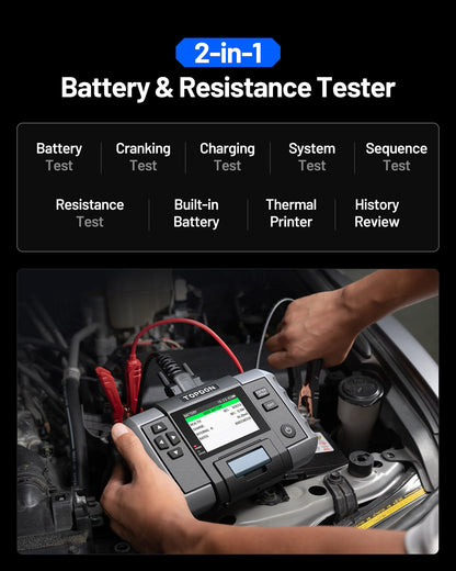 TOPDON BT600 Plus Car Battery Tester, Battery Alternator for 6V/12V/24V Battery Tests, 12V/24V Cranking/Charging/System Testing, 3.5" Screen with Built-in Printer
