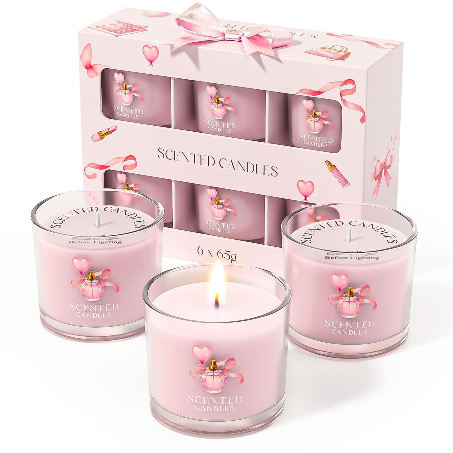 CHILLFLAME Pink Candles, Scented Candle Gift Set for Stress Relief, 6 Votive Candles for Women and Men, Birthday Candle Gifts for Women, Candles Gifts for Women (Pink, 14 oz)