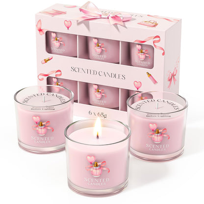 CHILLFLAME Pink Candles, Scented Candle Gift Set for Stress Relief, 6 Votive Candles for Women and Men, Birthday Candle Gifts for Women, Candles Gifts for Women (Pink, 14 oz)