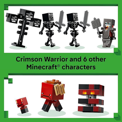 LEGO Minecraft Wither Battle Building &amp Pretend Play Toy for Boys &amp Girls - Video Game Playset &amp Toy Figures for Kids Ages 8+ - W/Crimson Warrior Minifigure &amp More - Gift Idea for Bir