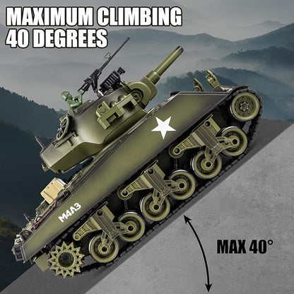 1/18 RC Tank 2.4G US M4A3 Sherman Remote Control Tank That Shoot BBS with Smoke Sound and Lights 165ft Remote Control Army Model Toy Military All-Terrain Vehicle for Kids &amp Adults