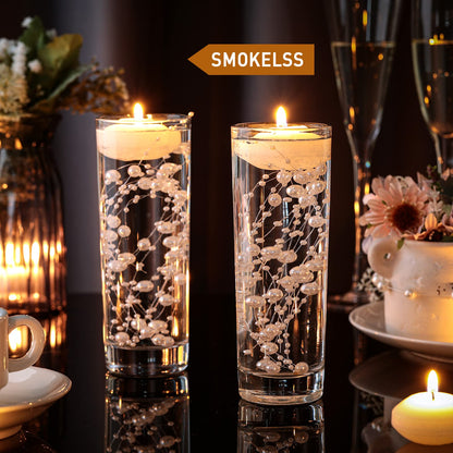Nuanchu 12 Pieces 1. 65 Inch Floating Candles for Wedding Centerpiece, Small Unscented Floating Round Tealights Metallic Smooth Wax Disc Candles for Graduation Dinner Home Decor(White)
