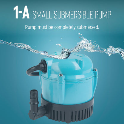 Little Giant 1-A 115 Volt, 1/200 HP, 170 GPH Small Submersible Permanently Oiled Pump for Fountain, Water Displays and Air Conditioners, 6-Foot Cord, Blue, 500203