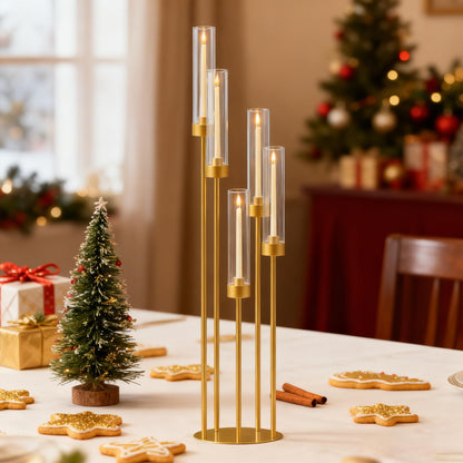 35in 6 Set Gold Candelabra Candle Centerpieces for Tables Candlesticks Holder Wedding Centerpieces Table Decorations Fit 0.9" LED Candle