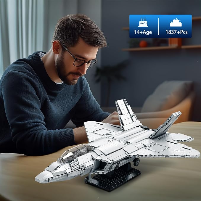 Brihappen Military Airplane Building Block Set for Adult Boys (1837Picece) F-22 Raptor Fighter Jet Model for Home Office Collection Fighter Jet Building Toy Birthday Gifts for Building Blocks Lover