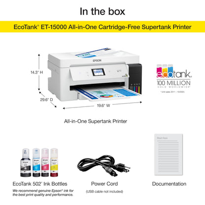 Epson EcoTank ET-15000 Wireless Color All-in-One Supertank Printer with Scanner, Copier, Fax, Ethernet and Printing up to 13 x 19 Inches, White