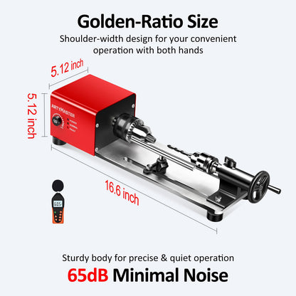 Mini Lathe, WM101A Mini Wood Lathe Machine, 24VDC 96W Power Lathe, Small Benchtop Lathe with Wood Turning Lathe Tools Kits, Infinitely Variable Speed, Professional for DIY Woodworking.