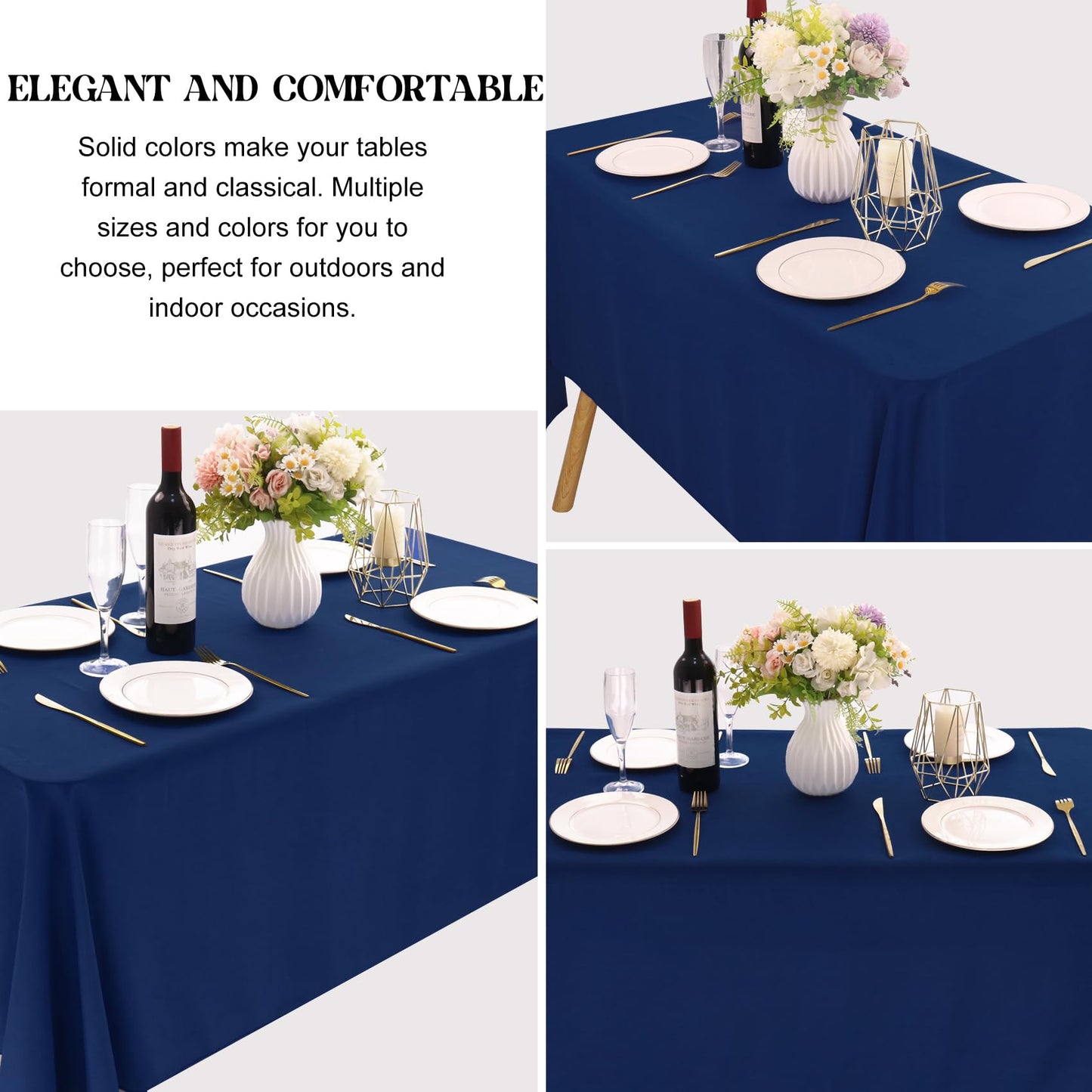 JALANCY 4 Pack Navy Blue Rectangle Polyester Tablecloth 60x102 Inch Washable Polyester Table Cover for Wedding Dining Table Buffet Parties Banquet Decor