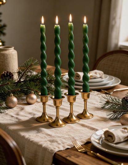 Viyffo Spiral Taper Candles 12 Inch – 4 Pack Dark Green, Dripless, Unscented, Smokeless – 9 Hour Burn – Tall Candlesticks for Wedding, Dinner, Holiday, Party, Home Decor