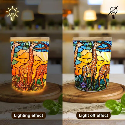 Stained Glass Giraffes Tea Light Candle Holders, Wildflowers Tealight Candle Holder Jar with Wooden Lid, Tree Votive Candlesticks for Table Centerpieces, Christmas,Birthday Party,Home Decor