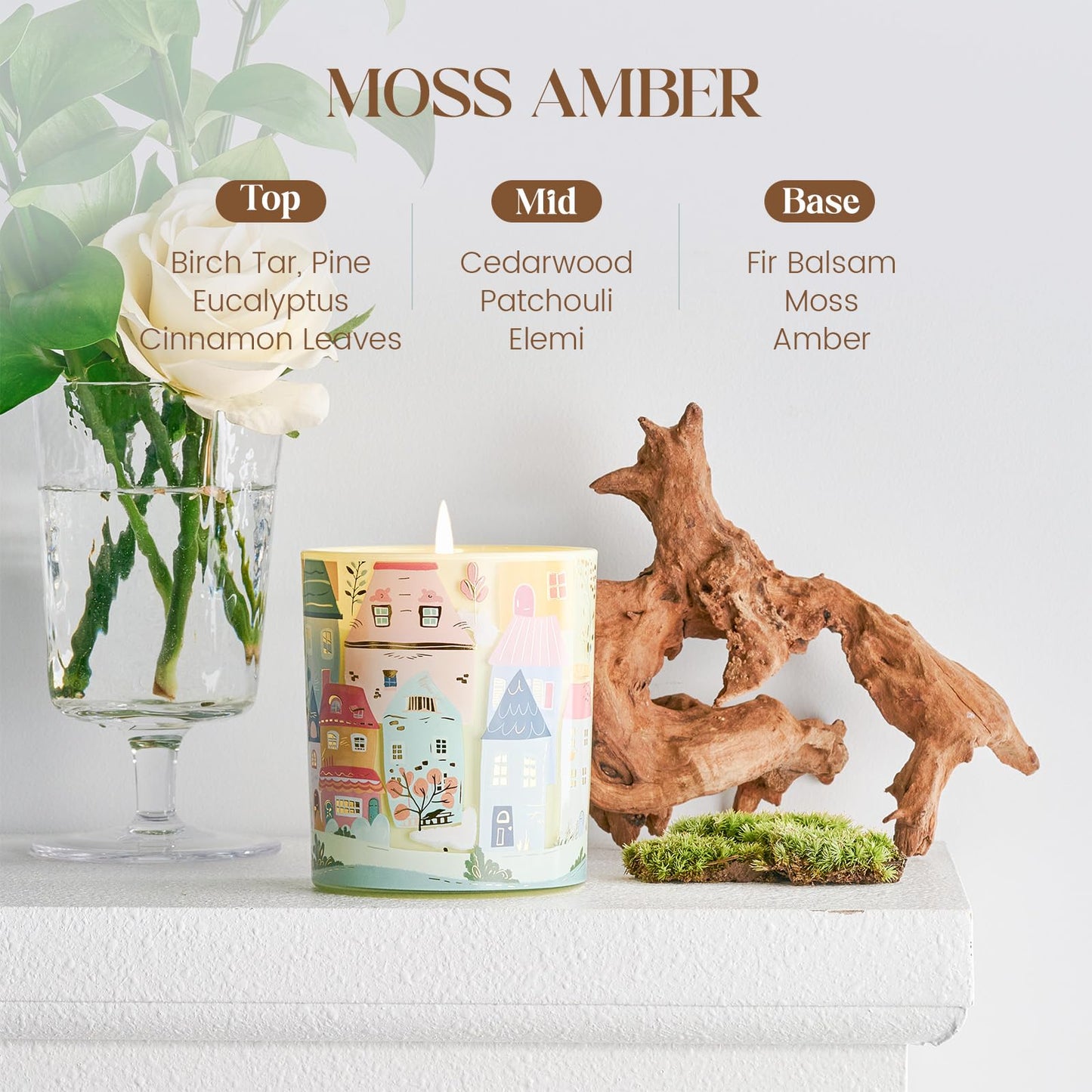 M&SENSE Moss Amber Candles for Home Scented - 10.2 oz Soy Wax Candles Non Toxic 60 Hours Long Burning Funny Candles Home Decor Gifts for Stress Relief, Meditation, Calm, Yoga