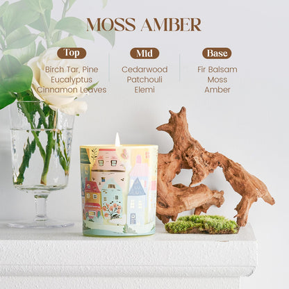 M&SENSE Moss Amber Candles for Home Scented - 10.2 oz Soy Wax Candles Non Toxic 60 Hours Long Burning Funny Candles Home Decor Gifts for Stress Relief, Meditation, Calm, Yoga