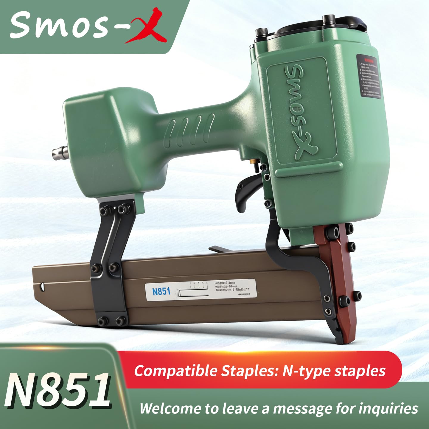 Smos-X N851 Pneumatic Staple Gun 16 Gauge 7/16" Roofing Nail Gun Accepts 3/5" to 2" Leg Staples Upholstery Staple Gun for Roof Decking Subflooring,Kinds of Wood Construction