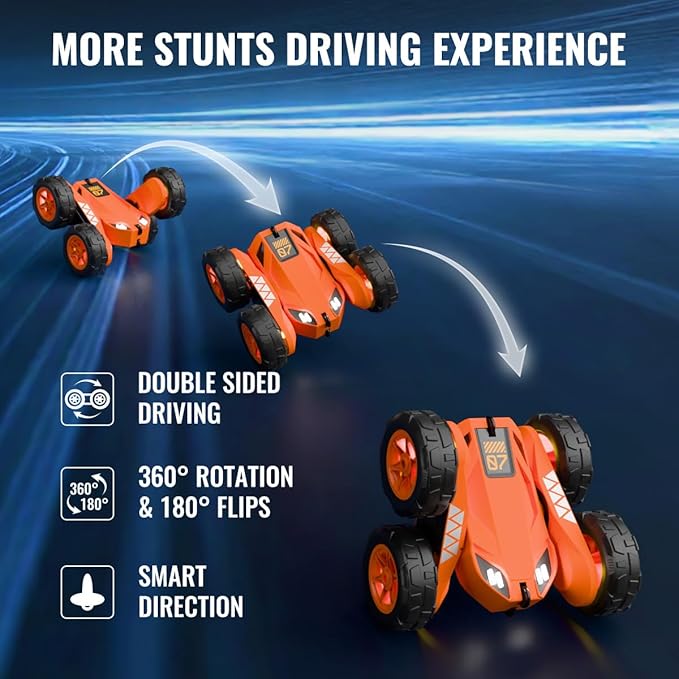 MaxTronic Fast Direct Charging Remote Control Car with LEDExclusive Dual USB-C Charging for Car &amp Controller - 2.4Ghz 15km/h 360° Flips Rotations 4WD RC Stunt Car Fully Rechargeable for Kids 3-12