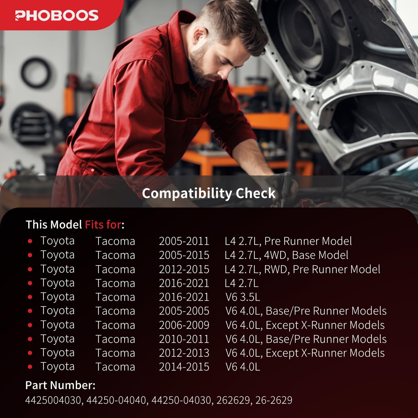 PHOBOOS Hydraulic Power Steering Rack and Pinion Assembly Compatible with Toyota Tacoma 2005-2021 2.7L/3.5L/4.0L, New Unit, Leak Resistance, Direct Fit, Ref. 26-2629,【Rack Length: 49.75 inch】