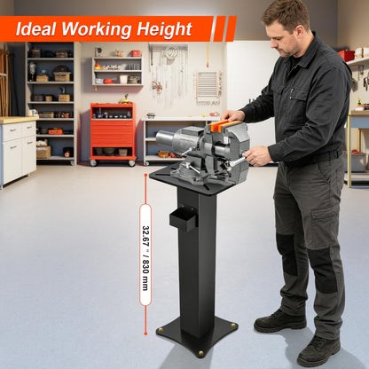 LMYYGOO Bench Grinder Stand, Heavy-Duty Floor Pedestal with 13.77" x 9.84" Mounting Plate, 32.67" Height, Pre-Cut Slots & Water Pot, Compatible with Bench Grinders, Vises, Drill Press and More