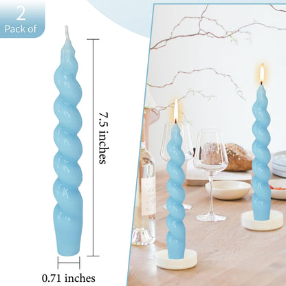 Spiral Taper Candlesticks Blue Candles Stick Twisted Candles H 7.5inch Wax Unscented Dinner Candle Dripless for Home Decor, Relaxation & All Occasions(Blue)