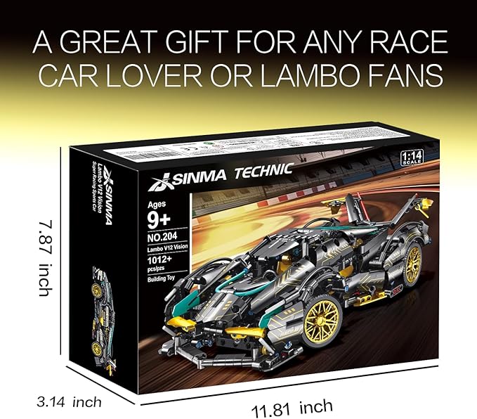 Technic Sports Car Building Blocks Toys Boys or Adults Kits 1:14 MOC Lambo V12 Building Set Speed Champions Raceing Car Model Vehicle Set for 10 12 14+ Year Boys(1012pcs)