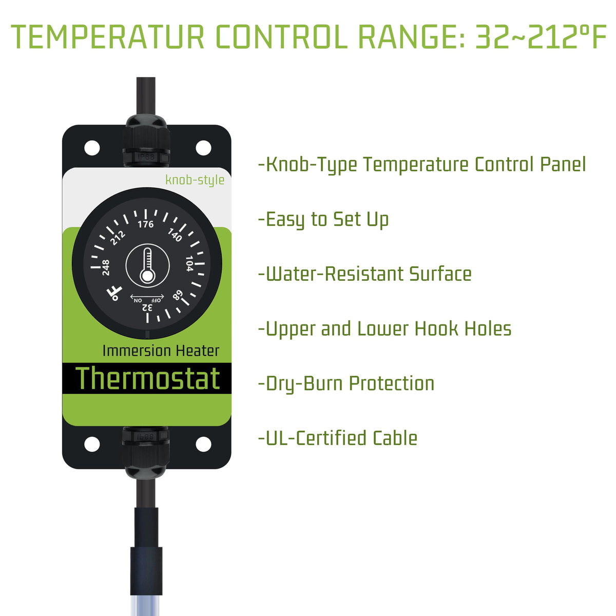 YLboyLIAN 3000W 240V Titanium Submersible Water Heater for Pool, Pond, Hot Tub, Above Ground/inground Pool, Spa, Bathtub & Baptismal – Portable Electric Immersion Heater with Knob-Style Thermostat
