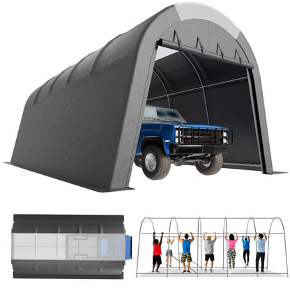 Carport Canopy 12x20 FT Heavy Duty with Translucent Roof - Reinforced Metal Frame,Waterproof Shelter for Cars/RV/ATV, Skyview Portable Garage with Zipper Doors