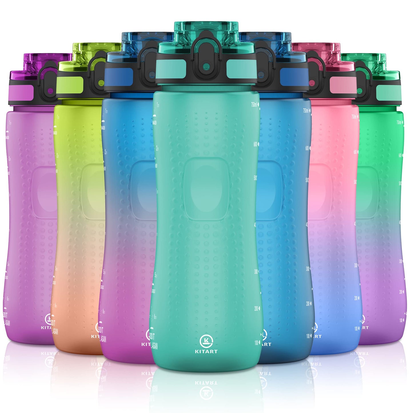 KITART 25oz Kids Sports Water Bottles for School with Spout Lid (Green)