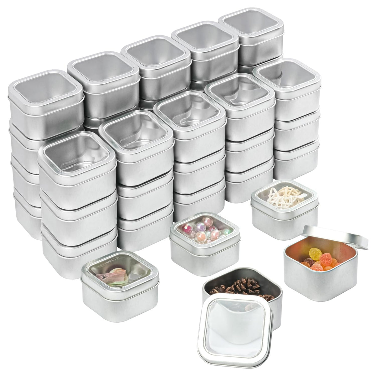 GENHAKON 40 Pack 4 oz Square Metal Tins, Square Candle Tins with Clear Window, Perfect for Candle Making, Gifts & DIY Projects