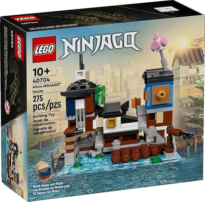 LEGO NINJAGO 40704 Micro Docks Building Set: Miniature Version of NINJAGO City Docks with Market Tearoom Arcade and Apartments (275 pcs)