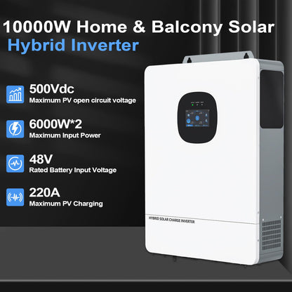 10000W 48V All-in-One Solar Hybrid Inverter UL, 20KW Peak Pure Sine Wave, 48V DC 120V/240V Single&Split-Phase, Dual MPPT, 6 Parallel, Battery-Free UPS WiFi, Lead-Acid/Lithium, Off-Grid Home & RVs