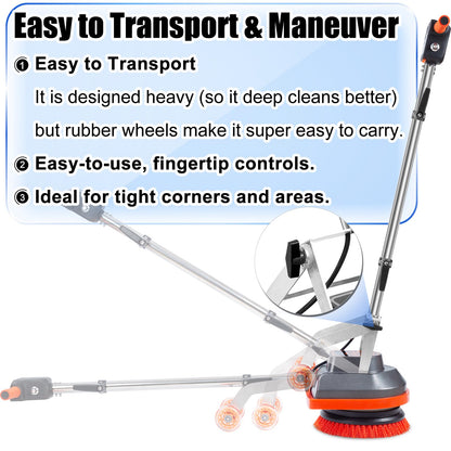 HHQ Commercial Floor Scrubber Machine, 13" Heavy Duty Orbital Floor Cleaner Buffer and Polisher- Deep Cleaning Hard Floors and Carpets with Ease, 3 Brushes & 3 Cleaning Pads, Orb-6