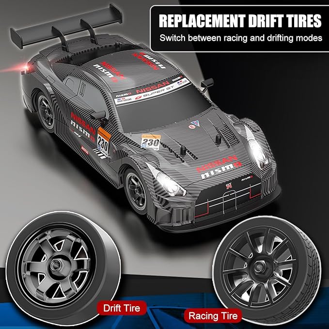 Dollox RC Drift Car 1/16 Scale Remote Control Car 2.4GHz 4WD 30+KM/H High Speed Vehicle with LED Lights Extra Drifting Tires Racing Black Vehicle Toys Birthday Gifts (191AB)