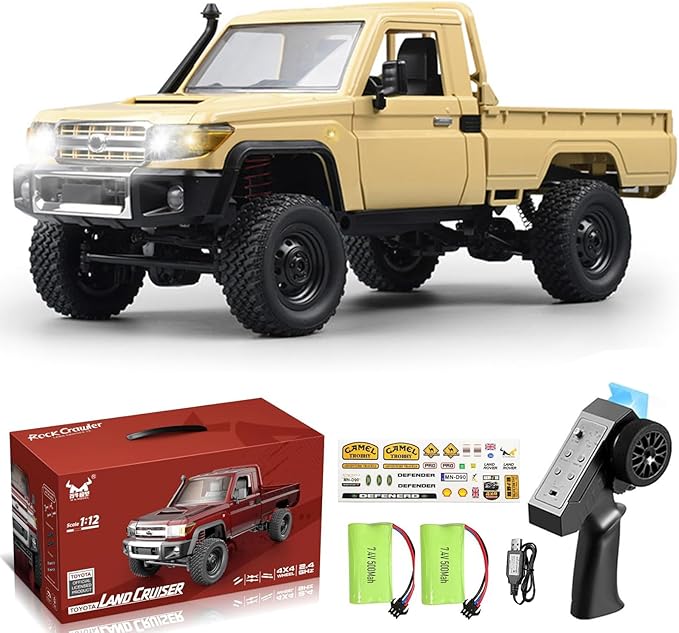 RC Crawler 1:12 Scale MN82 RC Crawler 4WD LC79 Land Cruiser Rock Crawlers with Lights Speed Adjustment Servo Tires 2.4Ghz RTR RC Rock Truck for Teens Adults(Yellow)