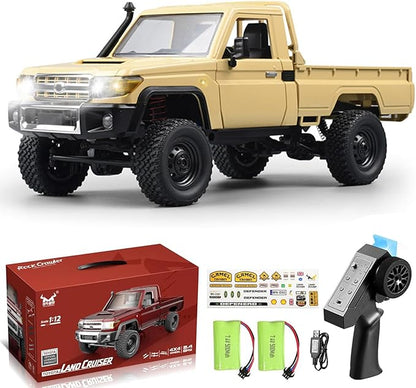 RC Crawler 1:12 Scale MN82 RC Crawler 4WD LC79 Land Cruiser Rock Crawlers with Lights Speed Adjustment Servo Tires 2.4Ghz RTR RC Rock Truck for Teens Adults(Yellow)