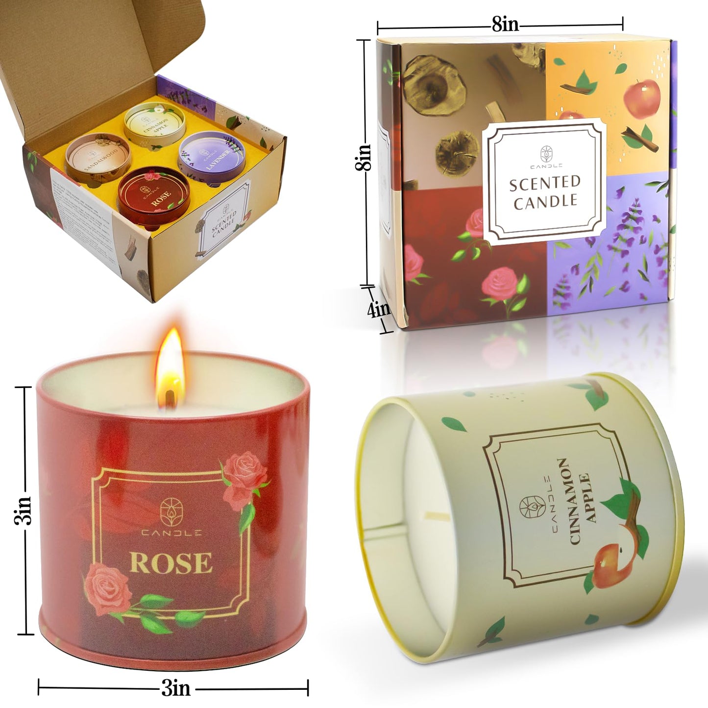 Mothers Day Gifts, Scented Candles, 4 Pack Long Lasting Soy Wax Candles Gift Set Birthday Gifts for Women, Party Favors Decoration