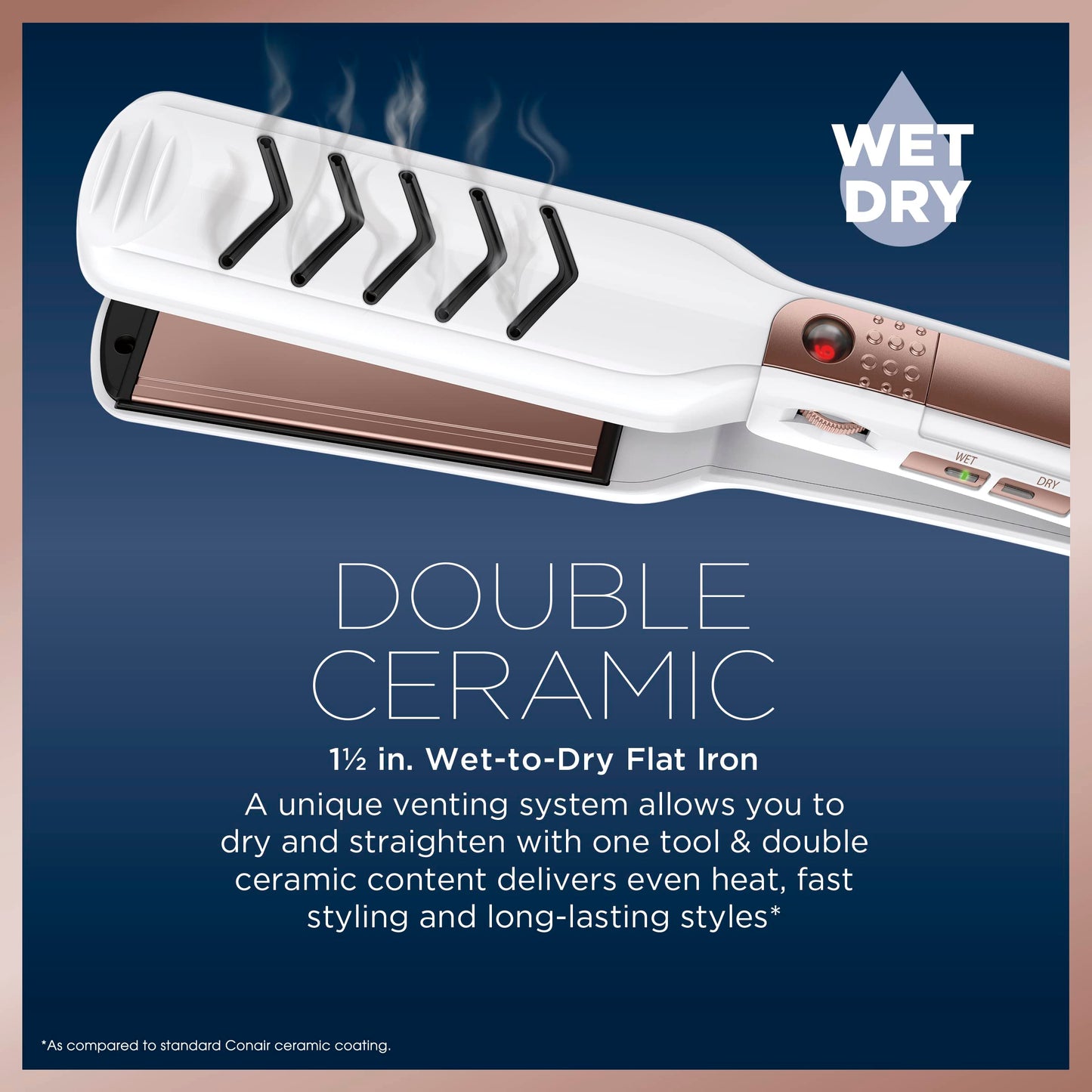 Conair Double Ceramic Flat Iron, 1 1/2-inch Wet-to-Dry Hair Straightener