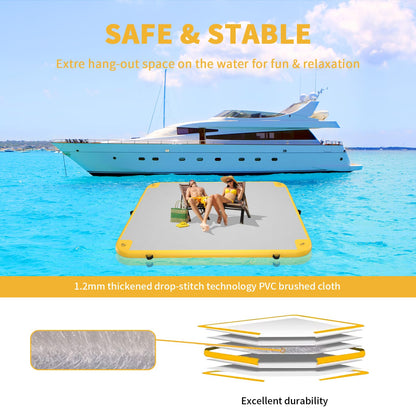GONFLABLE Inflatable Floating Dock for Adult, 6x6ft Inflatable Water Platform Raft with Air Pump& Storage Bag, Floating Island Mat for Pool Lake Beach Ocean (Yellow, 6 x 6ft)